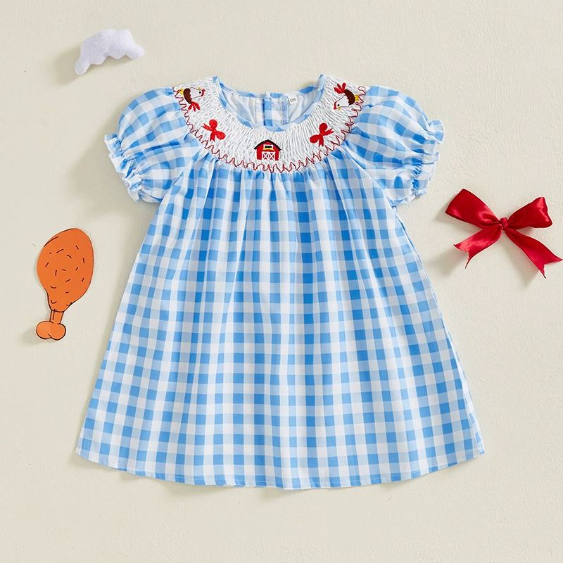 (Cross-border trading), summer dress, children's cute cartoon skirt for princess, with embroidery, puff sleeves