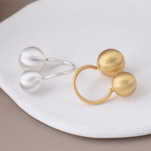 欧美简约小众设拉丝球戒指手工肌理磨砂圆球食指戒可调节气质轻奢