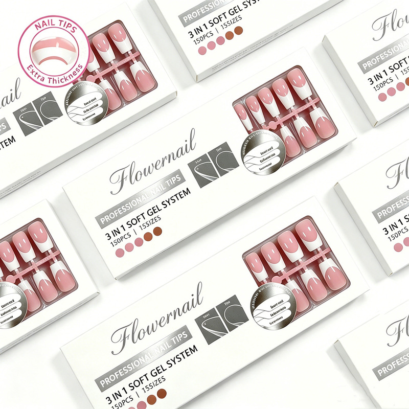 Boxed Set of Five Colors, 150 Pieces, Ultra-Hard French Matte Long Ballet Almond Press-On Nails, French Style Fingernails