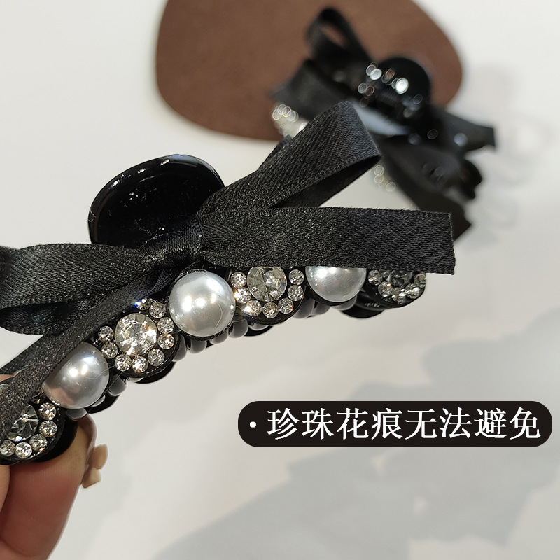 Schwarzer Diamantfangclip Koreanischer Kopfschmuck Bowknot Retro Perlenrückseite Haifischclip display picture 2