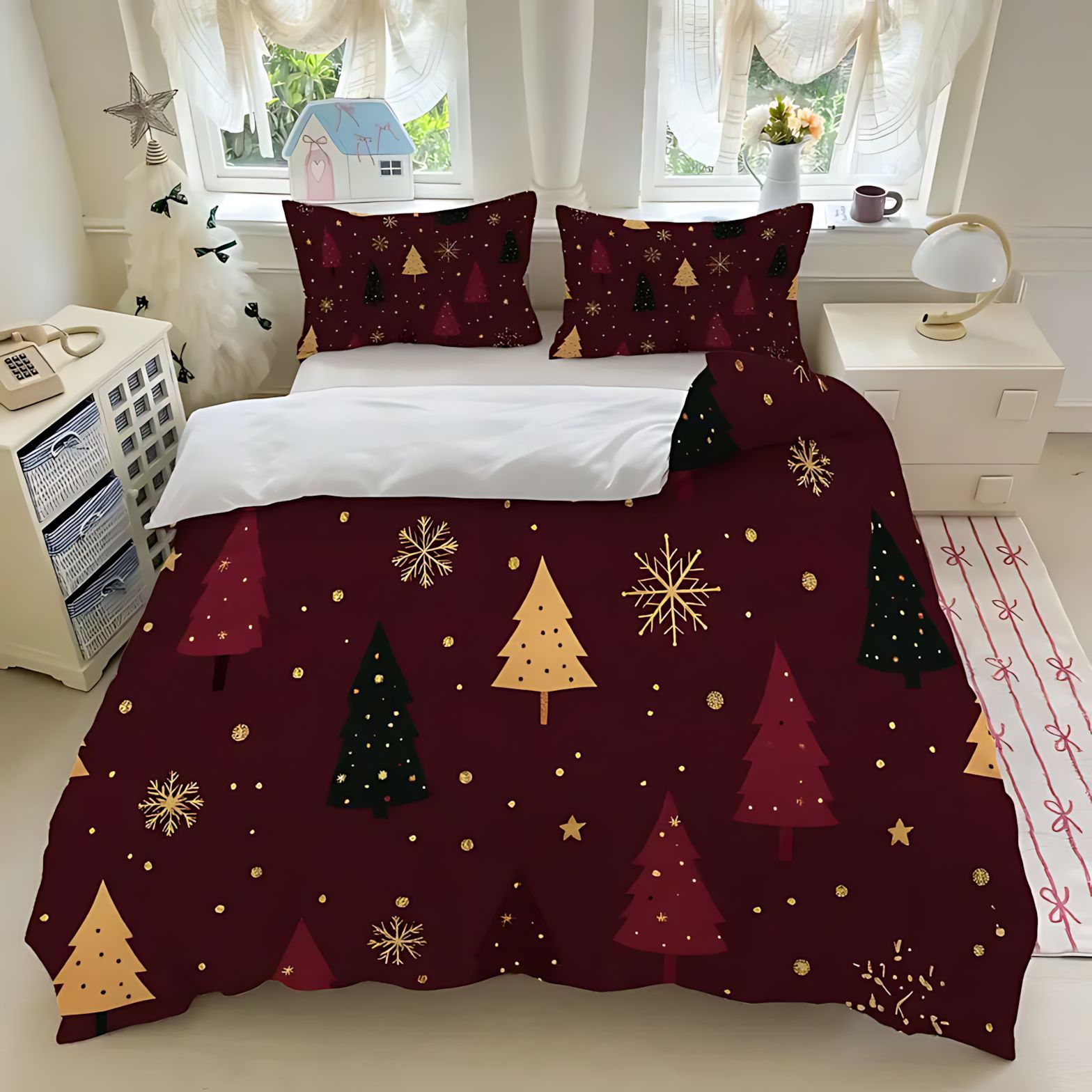 TEMU / JIT Amazon Cross-Border Christmas Theme HD Digital Printed Frosted Edredon Set Set