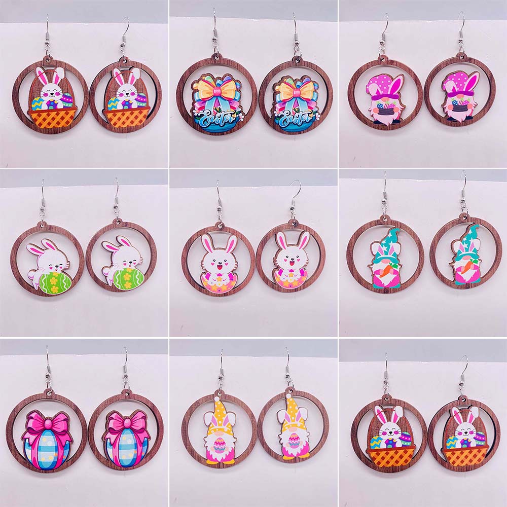 1 Paire Mignon Lapin Dessin Animé Bois Boucles D'oreilles display picture 1