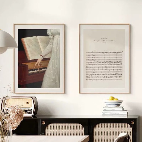 Chopin piano sheet music framed decoration painting girl's piano room music classroom wall art nostalgic vintage manuscript artistic