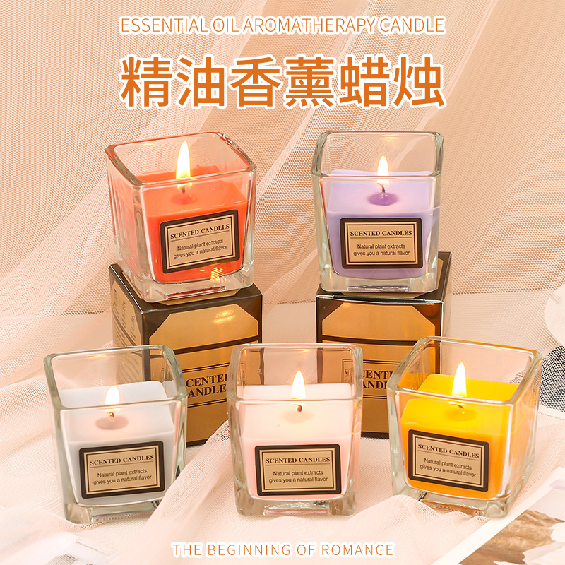 Aromatherapy scented candle for romantic wedding celebrations, odor removal, hotel SPA, candlelit dinner, windproof, smokeless, KTV glass cup candle.