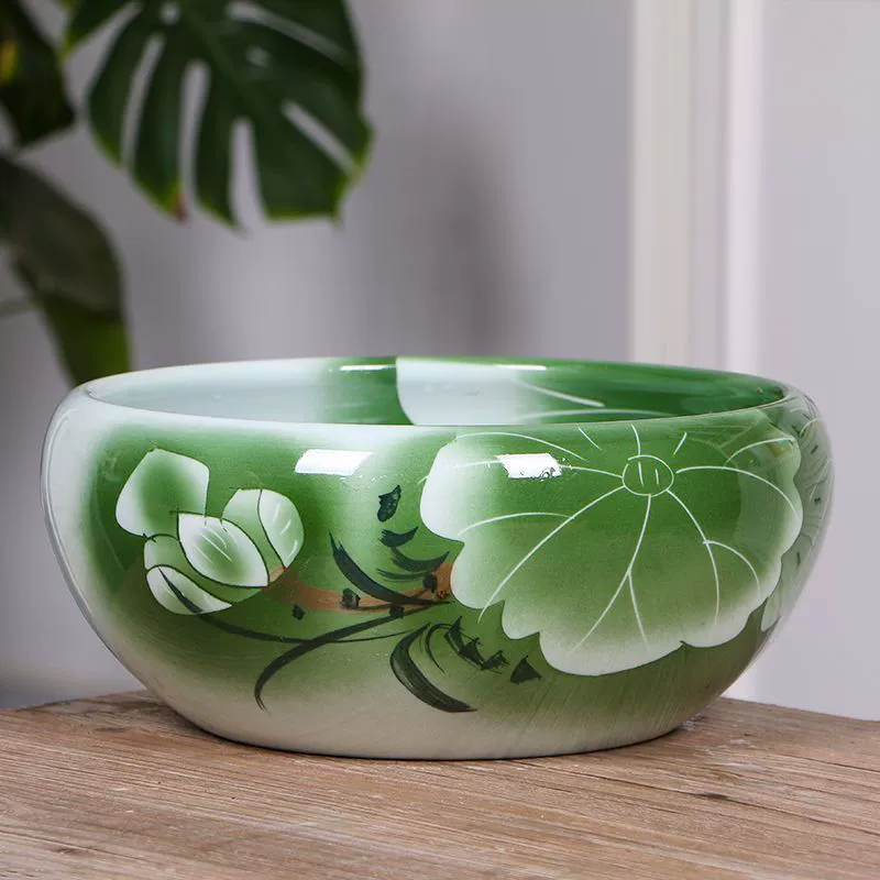 Бесплатная доставка, керамический цветочный горшок, Цзиндэчжэнь, неглубокий аквариум для черепах, ручная роспись, бассейн для золотых рыбок, водяная лилия, лотос, украшение для дома, гостиной