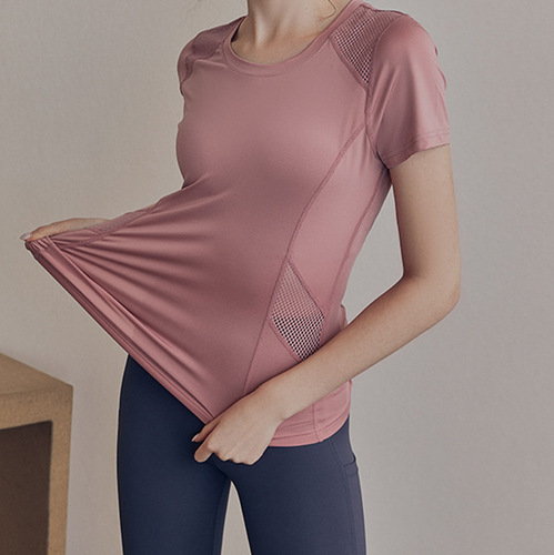 Yoga Wear Summer Mesh Spliced Short Sleeve Sport Thin Breathable T-Shirt Running Quick Dry Fitness Dancing Daily Up 