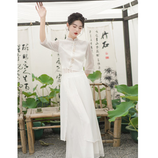 9112 Western Style New Chinese Style Women's Clothing National Style Suit Improved Cheongsam Young Girl's Dress Two-piece Tea Suit