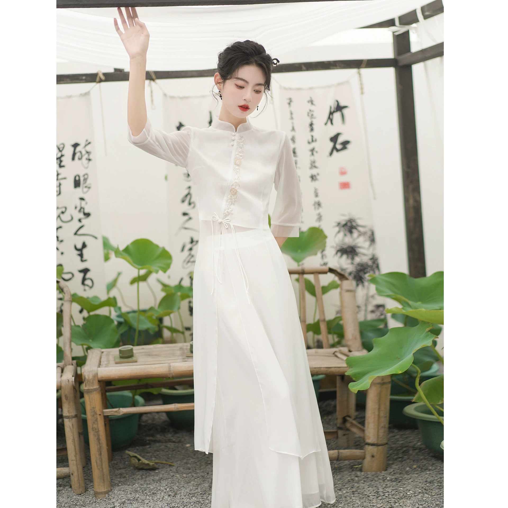 9112 Женская одежда в западном стиле, Новый китайский стиль, костюм в национальном стиле, улучшенное платье-Ципао для молодых девушек, чайный костюм из двух частей