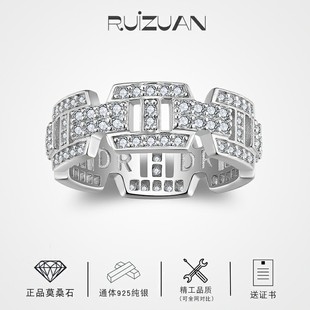 Cross-Border European and American Hip-Hop Round Moissanite Ring S925 Sterling Silver Plated 18K Gold Inlaid Live Supply Can Be Shipped on Behalf of Others