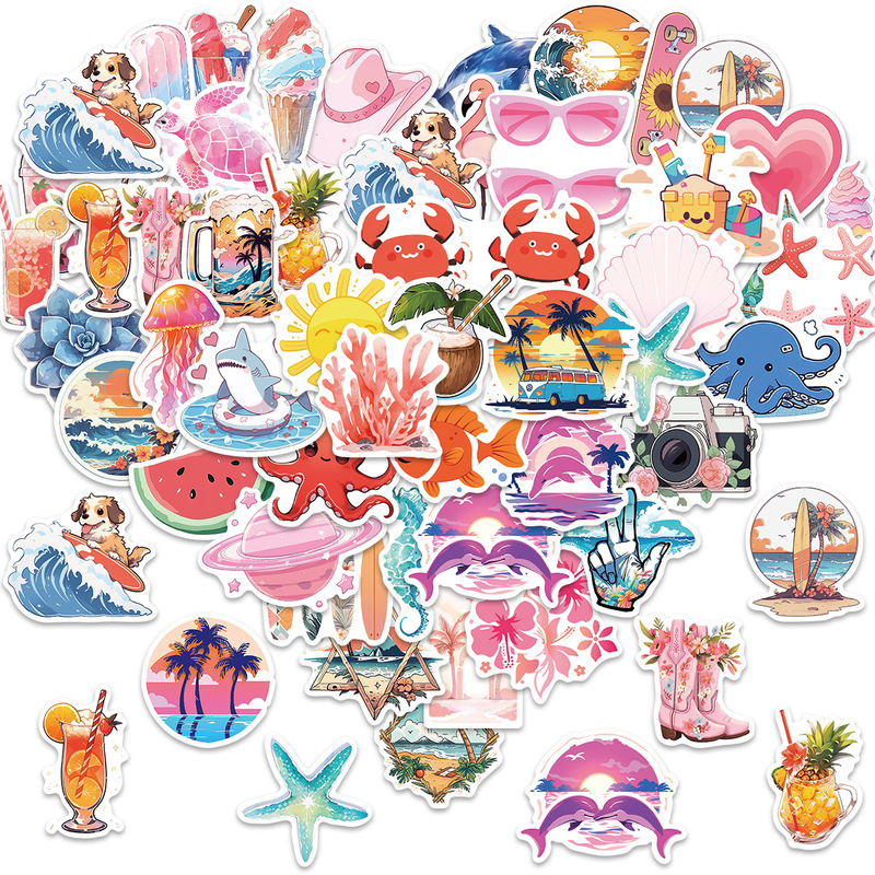 50 Cartoon Summer Beach graffiti stickers personalized decoration guitar notebook luggage DIY waterproof wholesale
