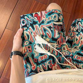 夏威夷民族风短裤男夏季美式潮运动裤子ins宽松休闲沙滩五分裤