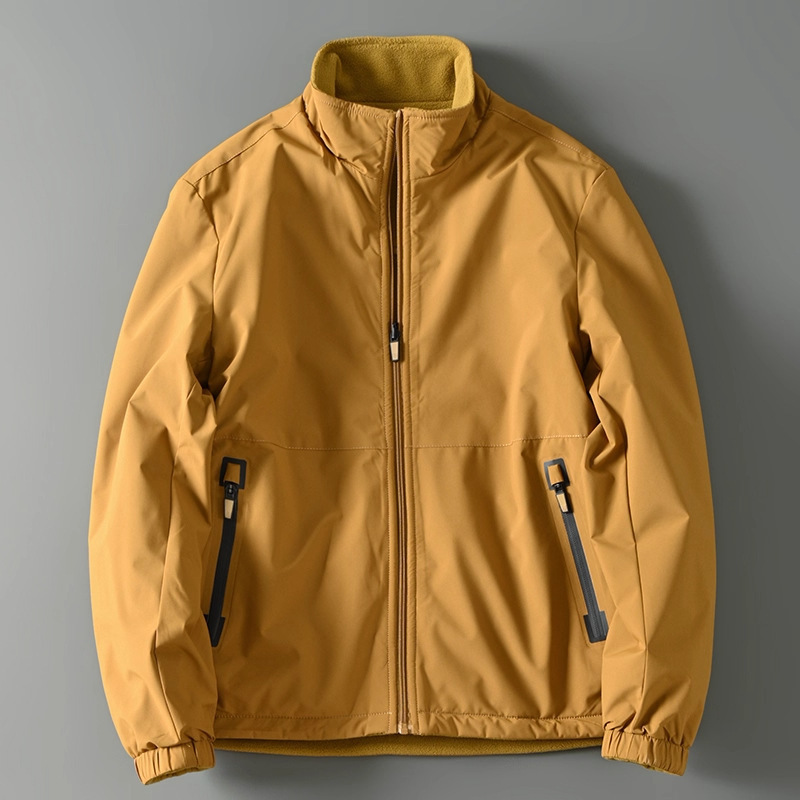 Reversible Jacket for Autumn and Winter, Men's Outdoor Windproof and Waterproof Stand-Up Collar Fleece-Lined Warm Jacket, Casual Trendy Brand Coat