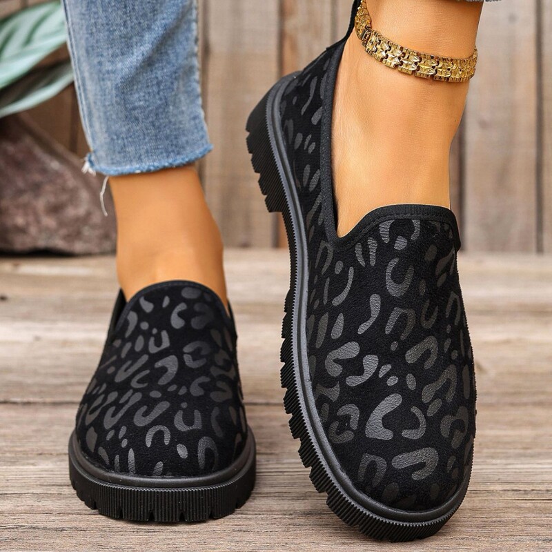 Cross-Border Leopard Print European and American Style Wedge Shoes for Women 2025 Autumn New Slip-On Large Size Export Loafers Wholesale 43