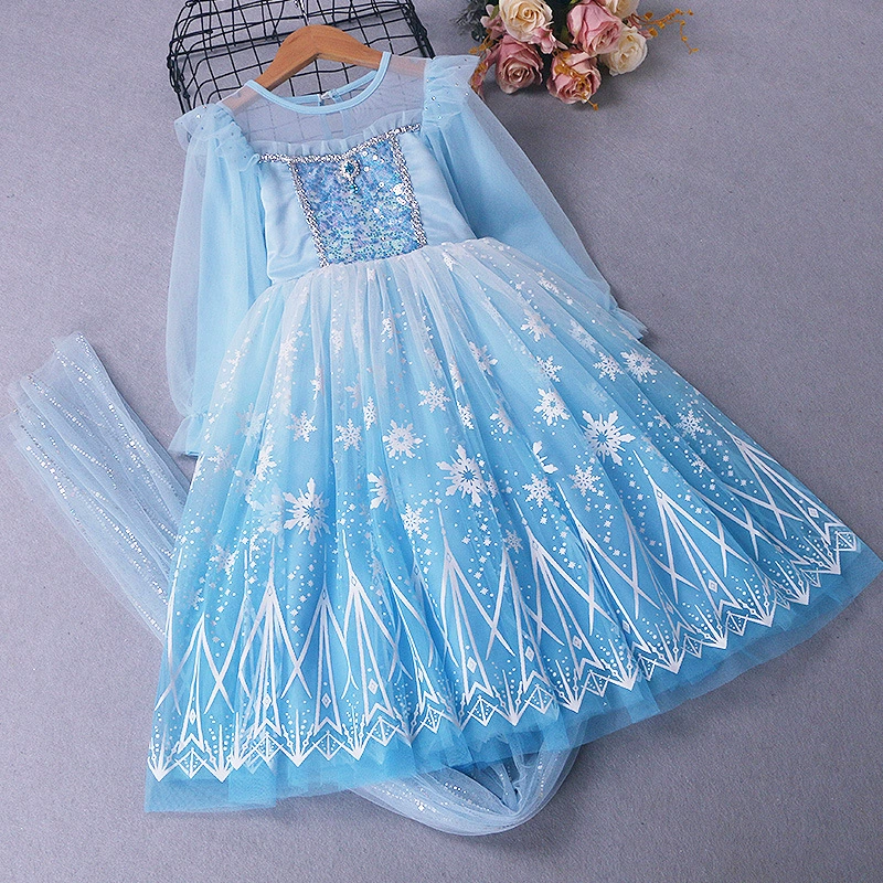 Платье для девочки в стиле принцессы, осень 2025, однотонное, с длинным рукавом, стильная юбка-пачка из сетки, модный наряд для выхода в свет