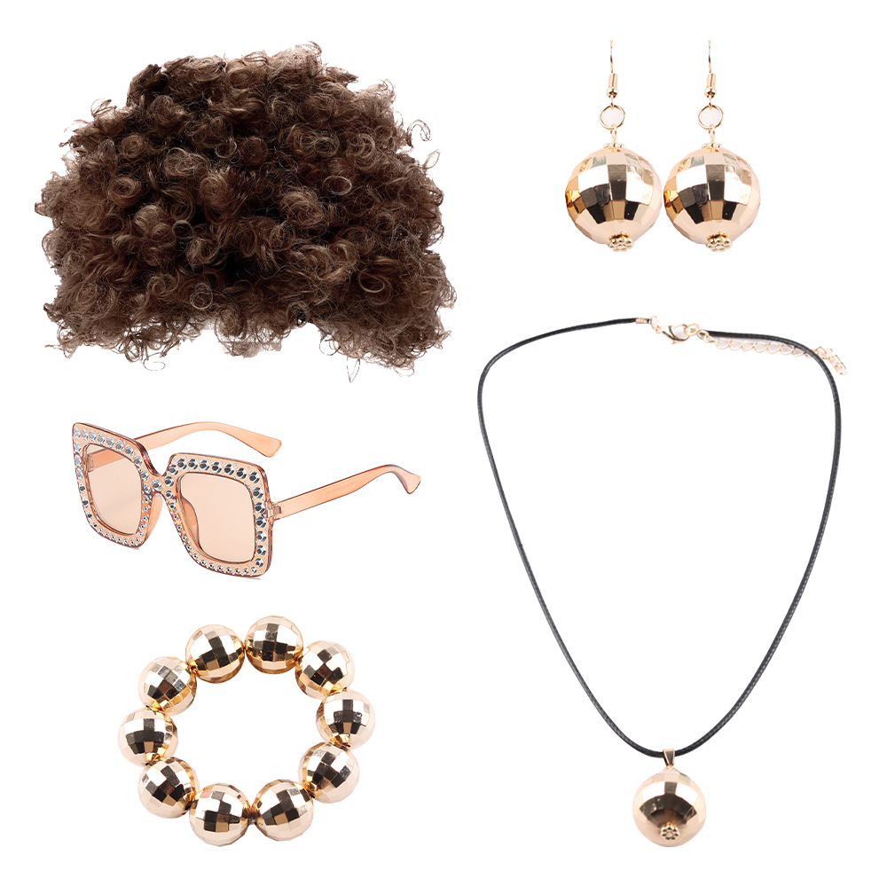 Accesorios para pelucas de fiesta de carnaval, collar de Elvis estilo disco de los 70, accesorios de fiesta de los 90, peluca de fiesta