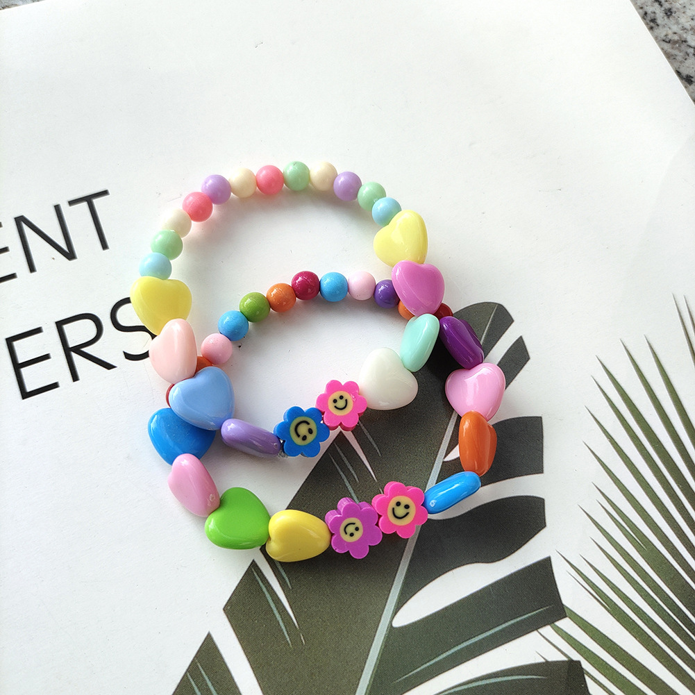 2022 New Creative Simple Candy Color Heart Bead Flower Smile Handmade Resin Bracelet display picture 4