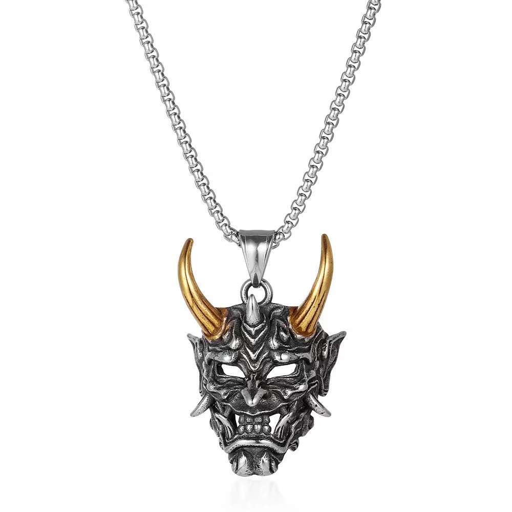 Diablo Japanese Prajnaparamita Mask Necklace Personalized Hip Hop Simple Pendant Versatile Men's and Women's Long_voghion.com