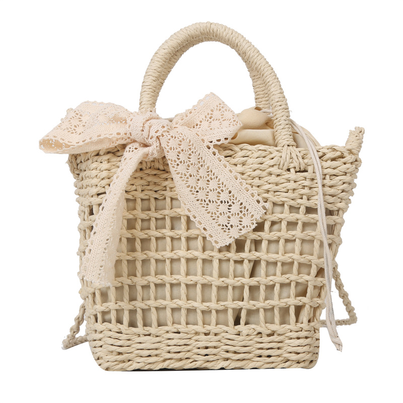 Nueva bolsa de verano de las mujeres bolso de paja tejida a mano pequeño bolso fresco bolso de hombro casual bolsa de mensajero de vacaciones