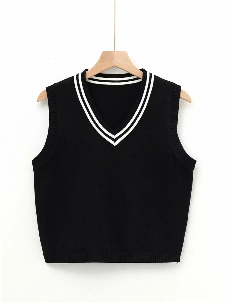 Fashion color matching temperament V-neck knitted vest NSLD27893