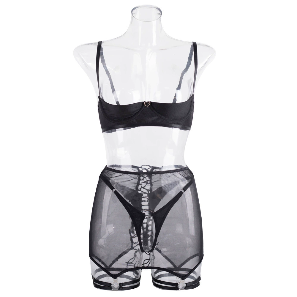 Black split underwear, set, European style, backless
