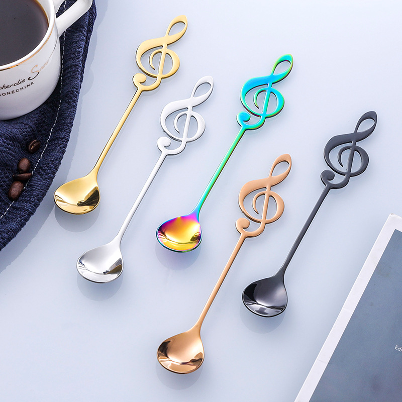 304 cuchara de música de acero inoxidable creativo nota musical forma café postre cuchara de oro regalo transfronterizo en stock al por mayor
