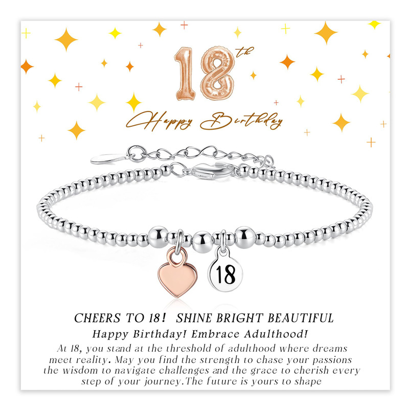 Cross-Border Women's Love Heart Bracelet with Round Plate Engraved with Text, Birthday Gift, Adjustable Chain, Silver Beads, Love Heart Birthday Bracelet Cross-Border Women's Love Heart Bracelet with Round Plate Engraved with Text, Birthday Gift, Adjustable Chain, Silver Beads, Love Heart Birthday Bracelet