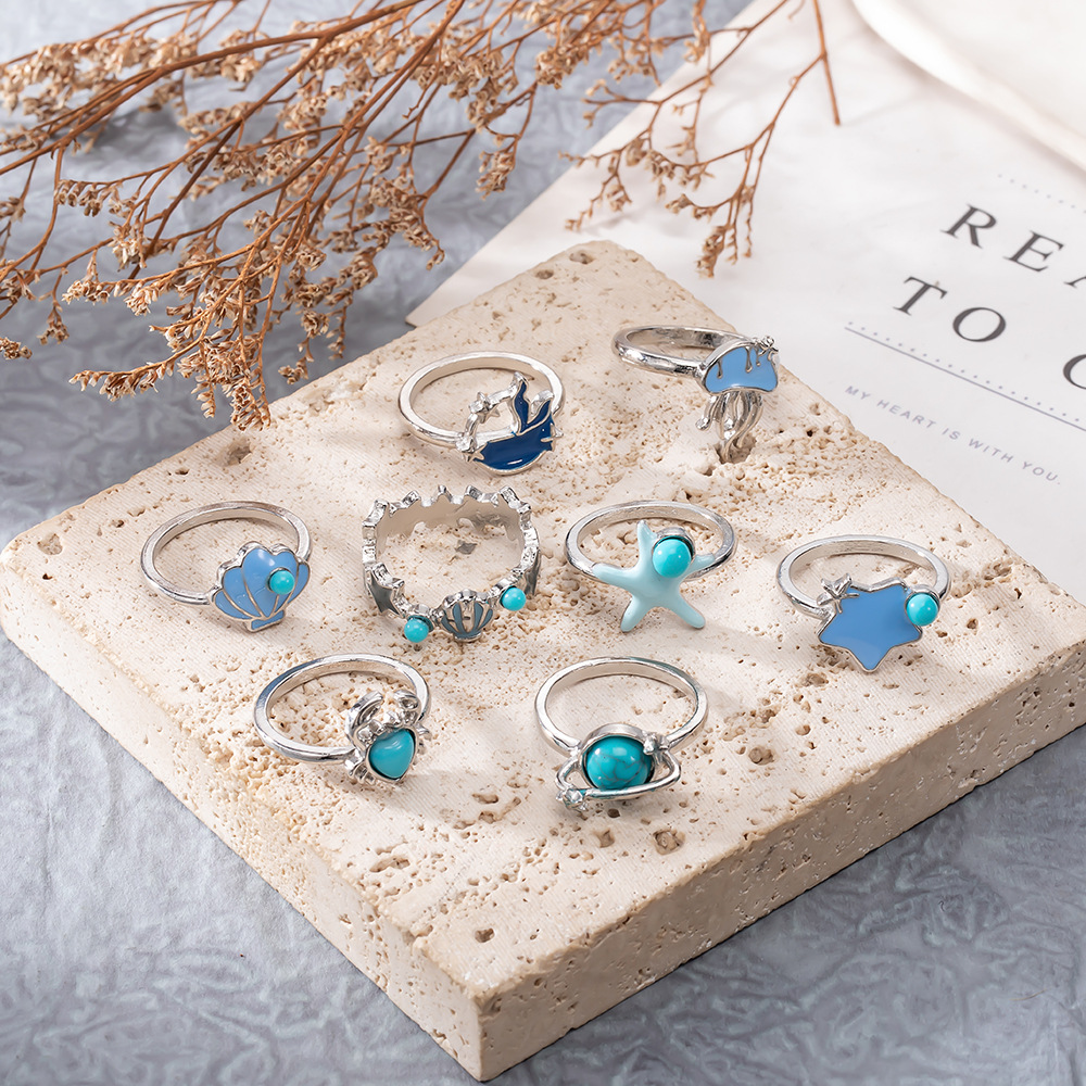 Women's Gender 1 Set Cute Marine Style Modern Style Starfish Conch Heart Shape Alloy Plating Women's Rings