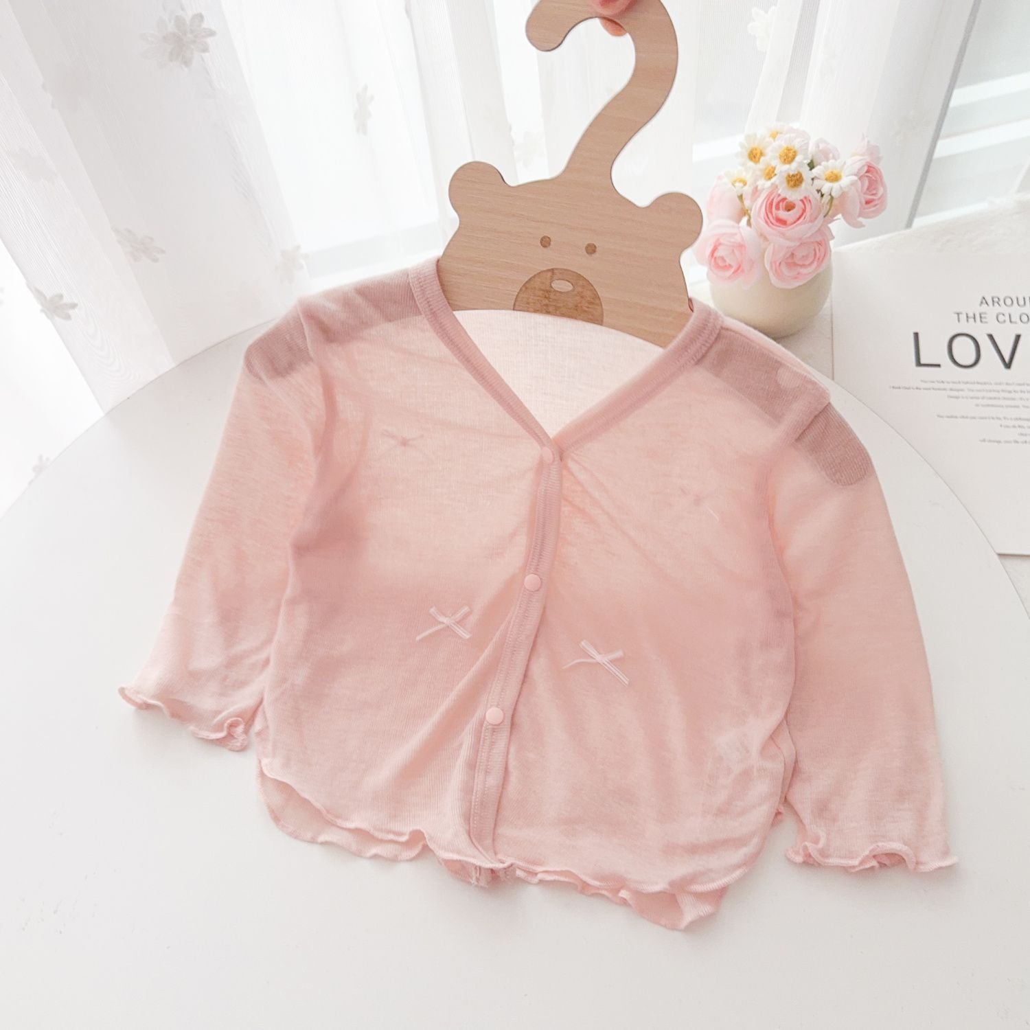 Summer thin baby clothes, stylish baby bow cardigan jacket, sun protection clothing for baby girls