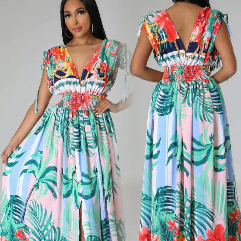 HX0244 elegante abrigo perezoso hoja impresión adelgazar manga vestido de encaje