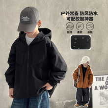 2025秋装新款童装韩版外套男童连帽风衣拉链运动简约外衣一件代发