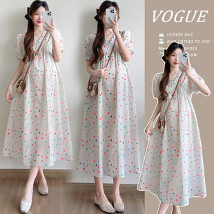 Maternity 2025 Summer New Sweet Wave Dot Loose V-neck Short Sleeve plus size Pregnant Women dress