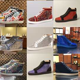 跨境奢侈高帮厚底铆钉休闲板鞋男女款时尚潮性感流水钻铆钉运动鞋