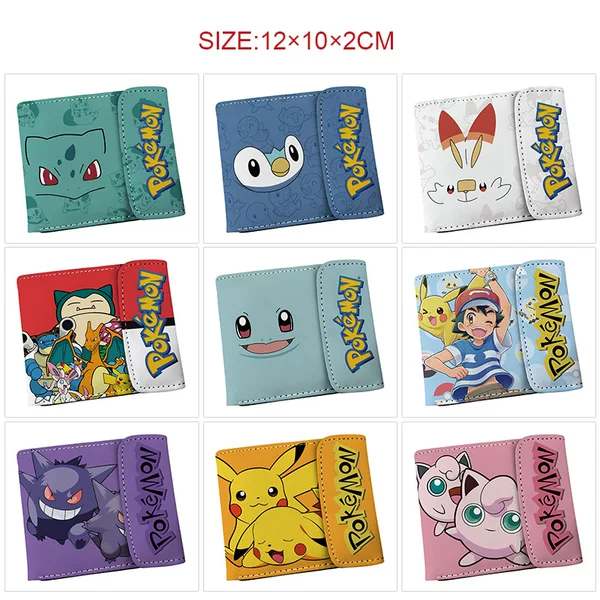 Baokemeng Super Cute Pikachu Print Short Hidden Buckle Two-fold Wallet Coin Purse Cartoon Elf Wallet