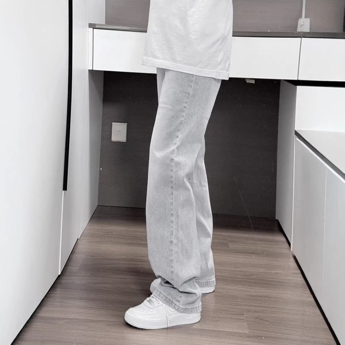 Men's High Street Washed Flared Jeans Style Slim Fit Straight Leg Flared Pants Versatile Spring Autumn_mkmklike.com