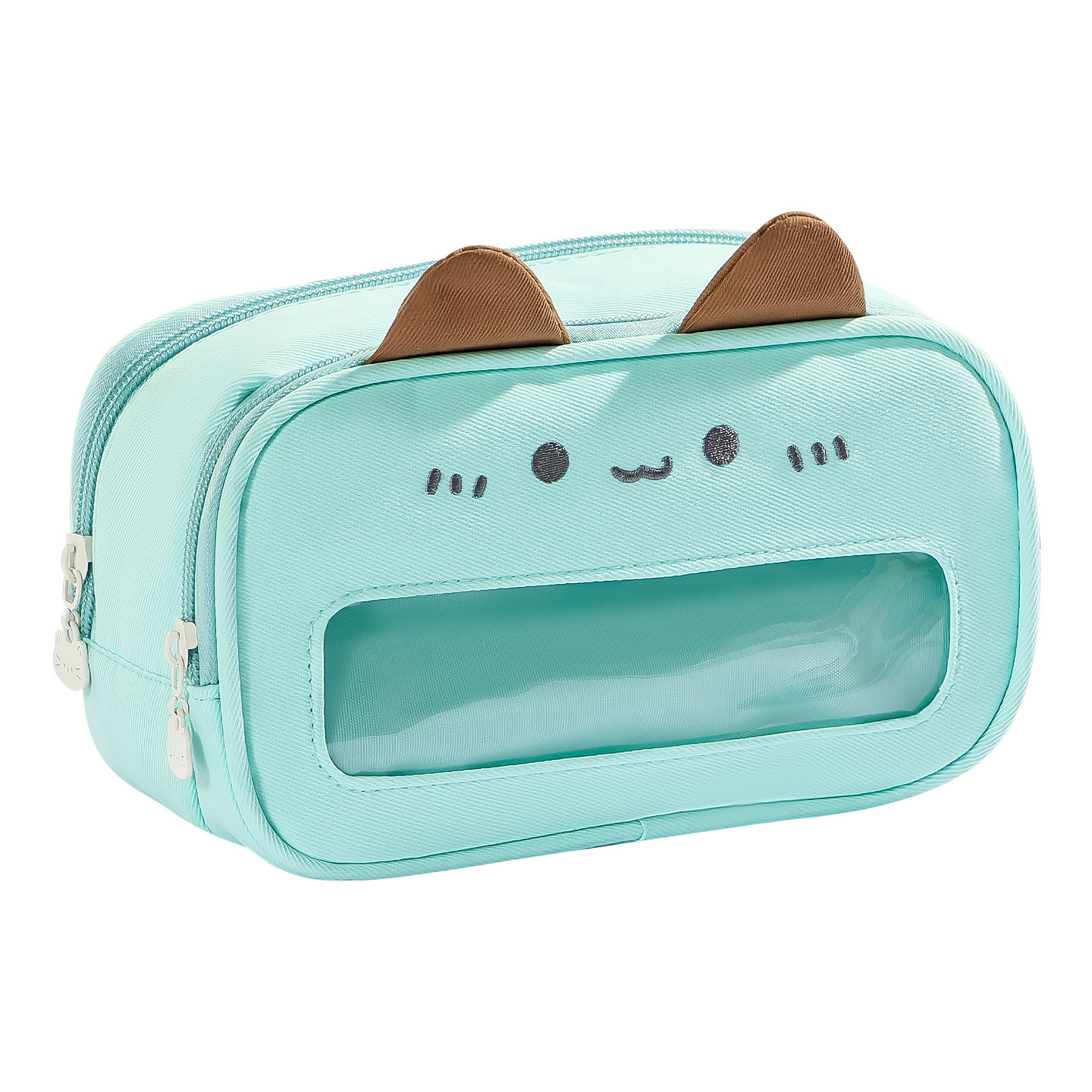 Cute mint three dimensional capacious pencil case for students, kitten 5