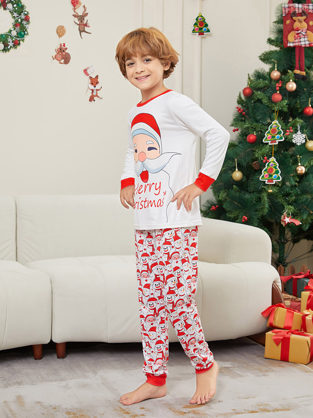 Christmas Santa letter Snowman Christmas family suit printed home clothes pajamas_voghion.com