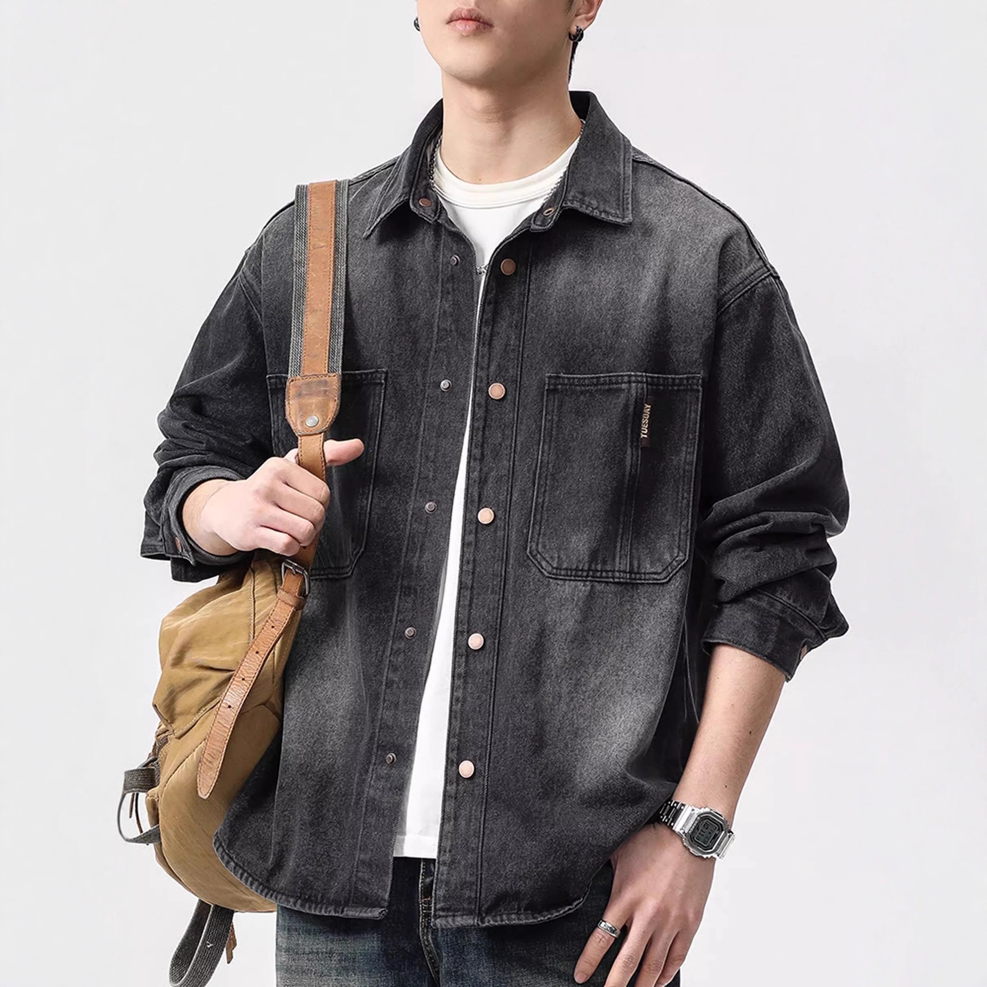 Workwear Denim Jacket Men's Spring Autumn New Long Sleeved Shirt Trendy Brand Retro Denim Jacket Men_voghion.com
