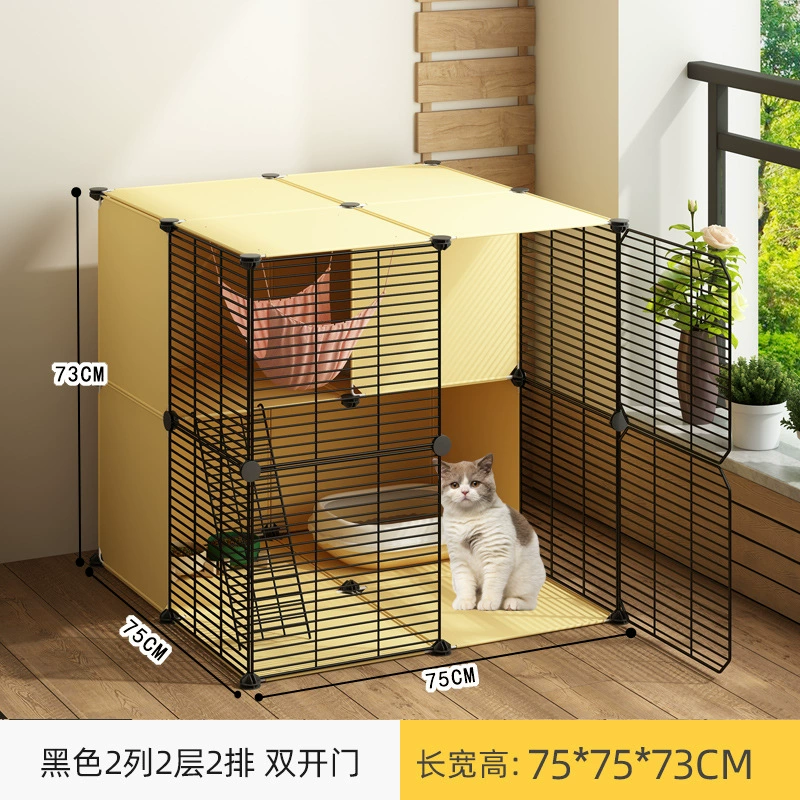 Cat Cage Double-Layer Indoor Pet House, Integrated Litter Box, Multi-Layer Kit