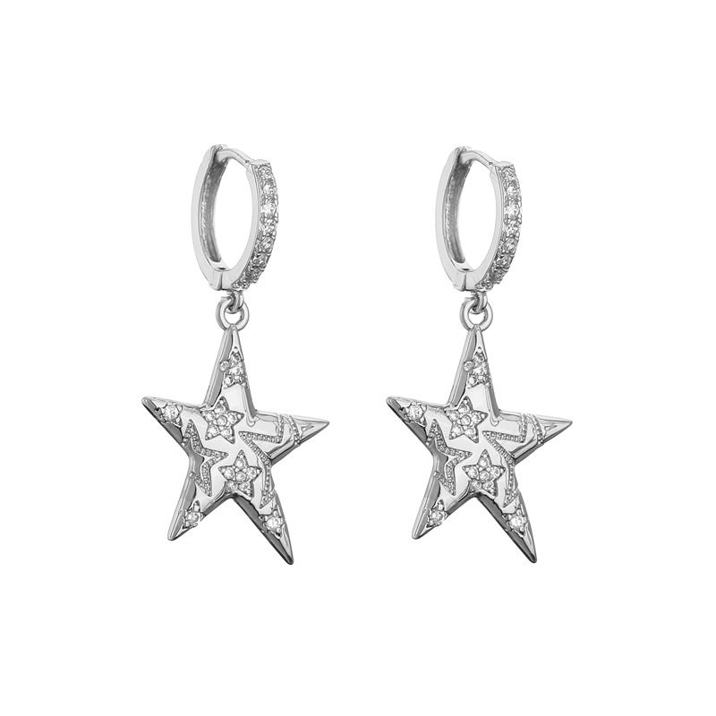Fashion Micro Inlaid Zircon Five-pointed Star Pentagram Necklace Earring Set Ornament display picture 7