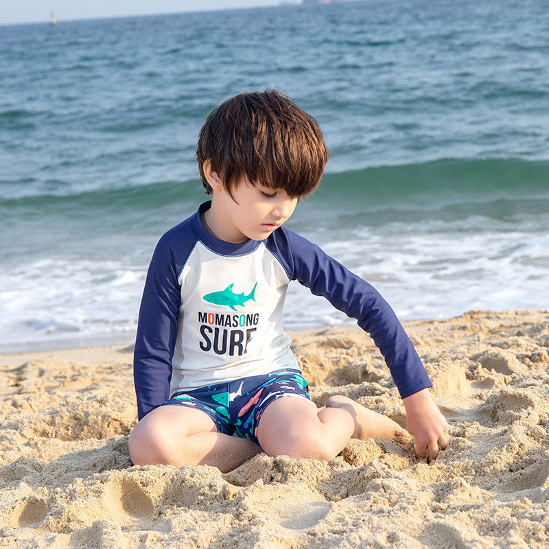 Children's swimsuit boys small, medium and large children Korean split long-sleeved sunscreen quick-drying baby boy swimming trunks swimsuit trendy