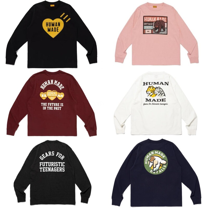 Japanese Trendy Brand Human 2025 Autumn and Winter Heavyweight 300g Hm Long-Sleeve T-Shirt for Women, Loose Couple Print Japanese Trendy Brand Human 2025 Autumn and Winter Heavyweight 300g Hm Long-Sleeve T-Shirt for Women, Loose Couple Print