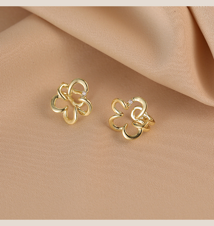 1 Pair Elegant Simple Style Flower Plating Copper Zircon Ear Cuffs display picture 4