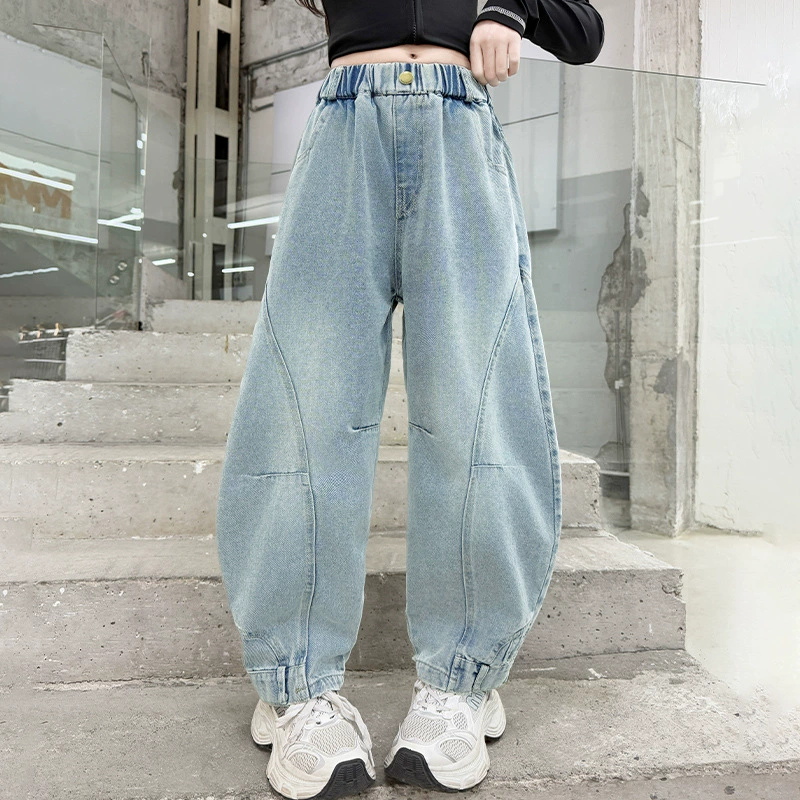Осенние джинсы, детские весенние брюки для отдыха, западный стиль, oversize