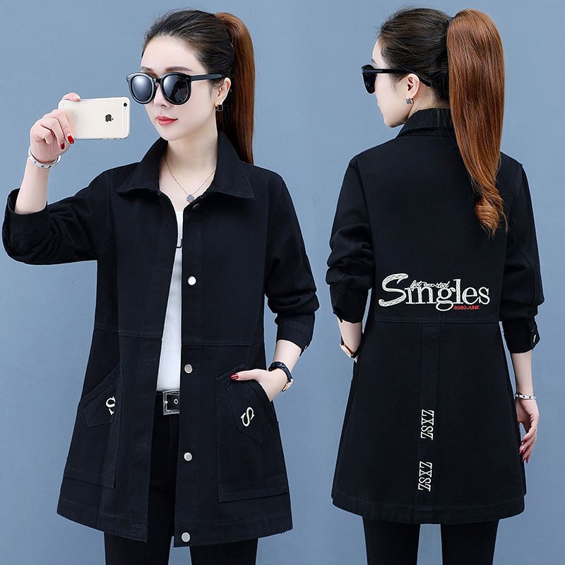 9307 # 수 놓은 중간 길이 [블랙]]