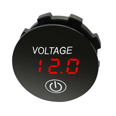 Car-Mounted Circular Led Digital Display Voltmeter with Touch Screen Switch, Dc Voltage Detection Instrument for Car and Motorcycle Modification (automobile instrument) - red-led-display