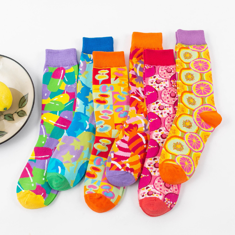 2025d Women's Mid-Calf Ins Trend Fruit Street Style Illustration Couple Sports Long Socks_voghion.com