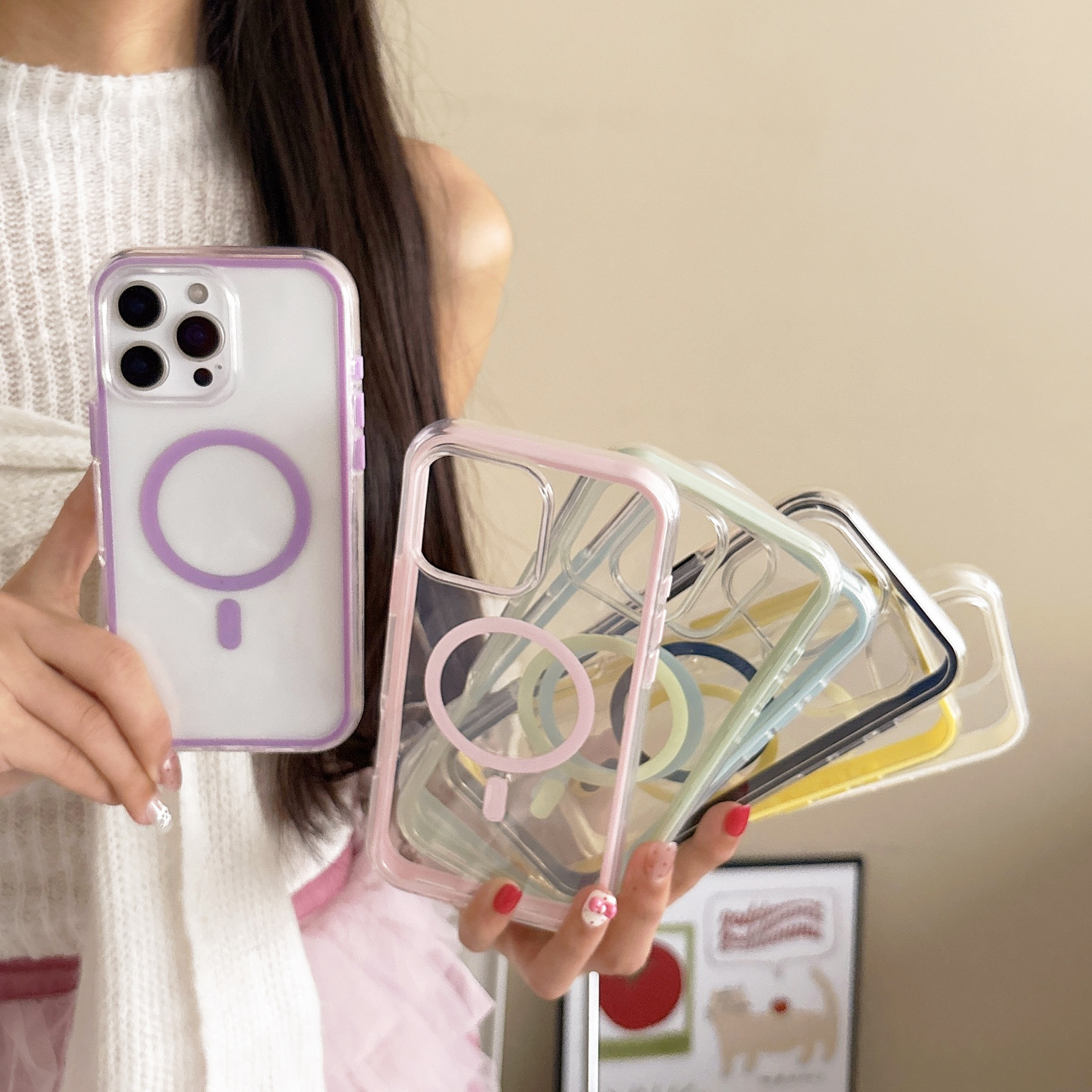 Use Apple 16Promax Mobile Phone Case Two-In-One Pure Color Frame Transparent Iphone15 Anti-Fall 14 Soft Shell 12