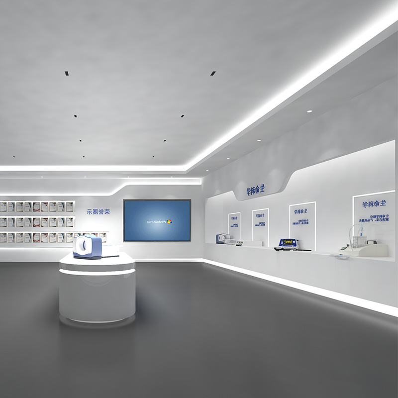 公司展厅展柜荣誉墙科技感弧形异形奖杯奖牌白色烤漆产品展示柜灯