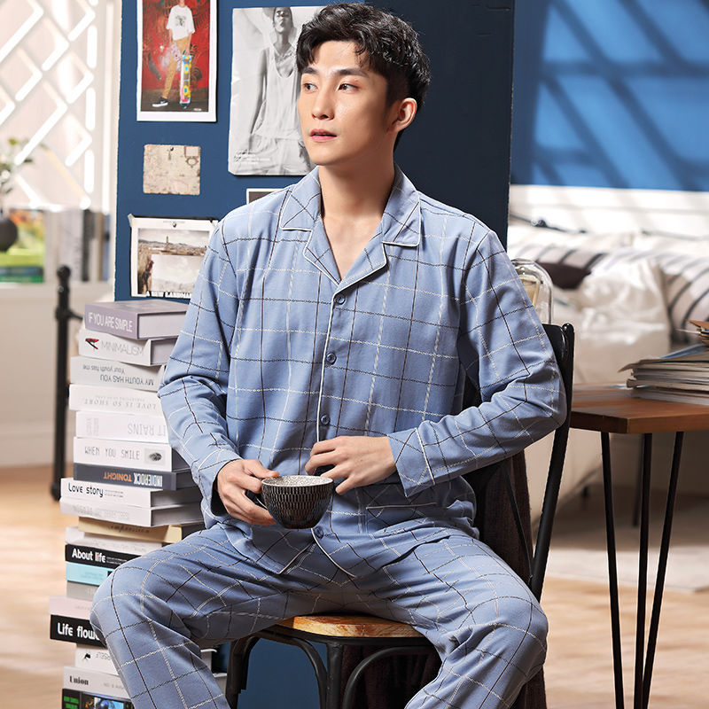 Pijamas de los hombres de primavera y otoño 100% algodón de manga larga de los hombres de desgaste del hogar de los hombres de otoño e invierno más traje de tamaño