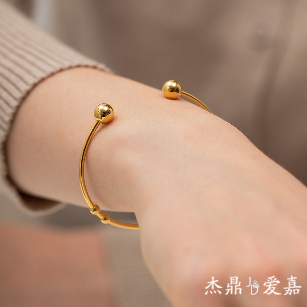 Pulsera abierta de cuentas redondas de acero inoxidable con baño de oro de 18K estilo INS 2023, joyería de acero inoxidable que no se desvanece, pulsera transfronteriza. image 3